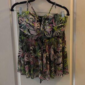 Kona Sol Tropical Leaf Print Tankini Top
